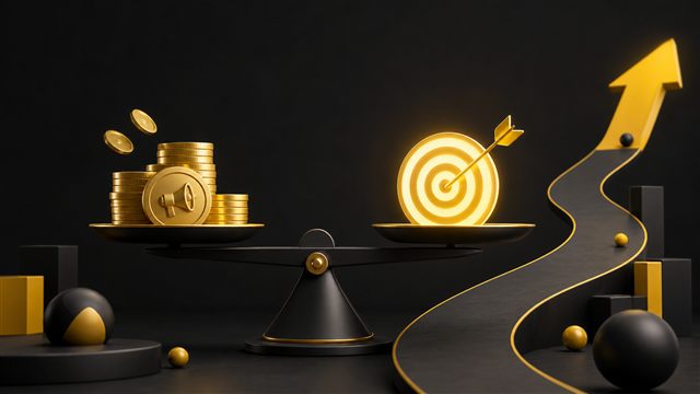 Balança comparando investimento em anúncios e conversões